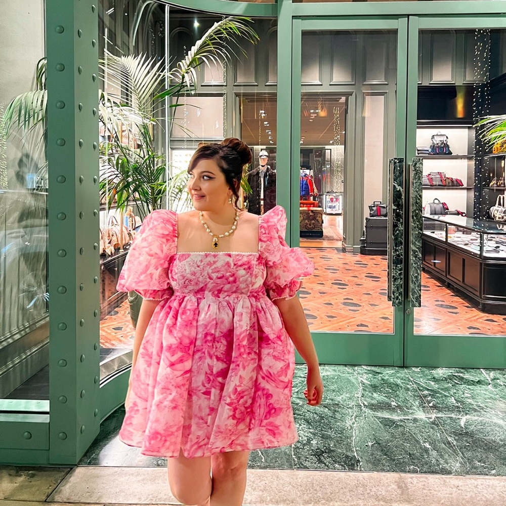 Selkie Floral Pink Puff Sleeve Dress 1X